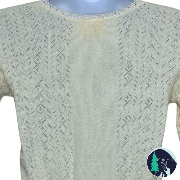 SOLD Vintage 80s 90s LL Bean Knit Top XS Ivory Fitted Cropped Combed Cotton - Picture 5 of 10